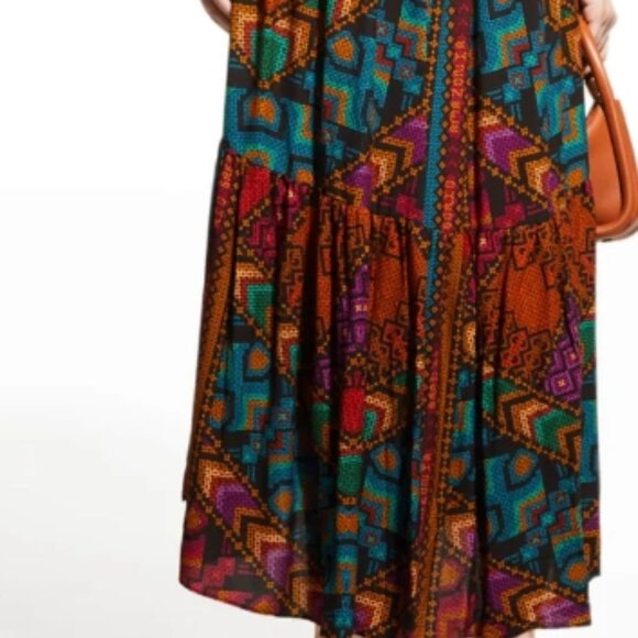 NWOT Farm Rio V-Neck Puff Sleeve Tiered Yawanawa Ruffle Maxi Boho Dress XS $275 - Picture 9 of 9